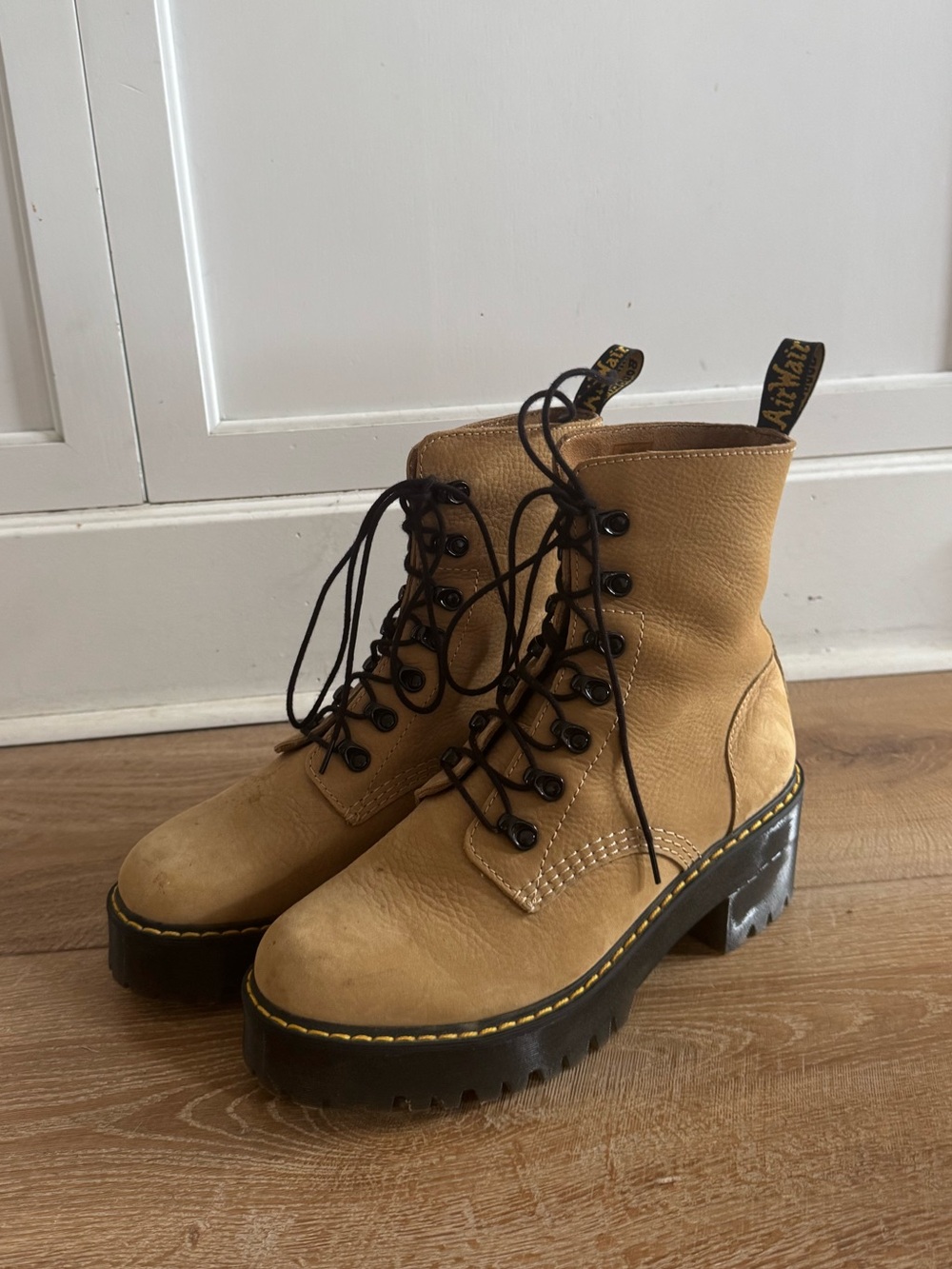 Dr. Martens Tan Leather Leona Lace-Up Boots